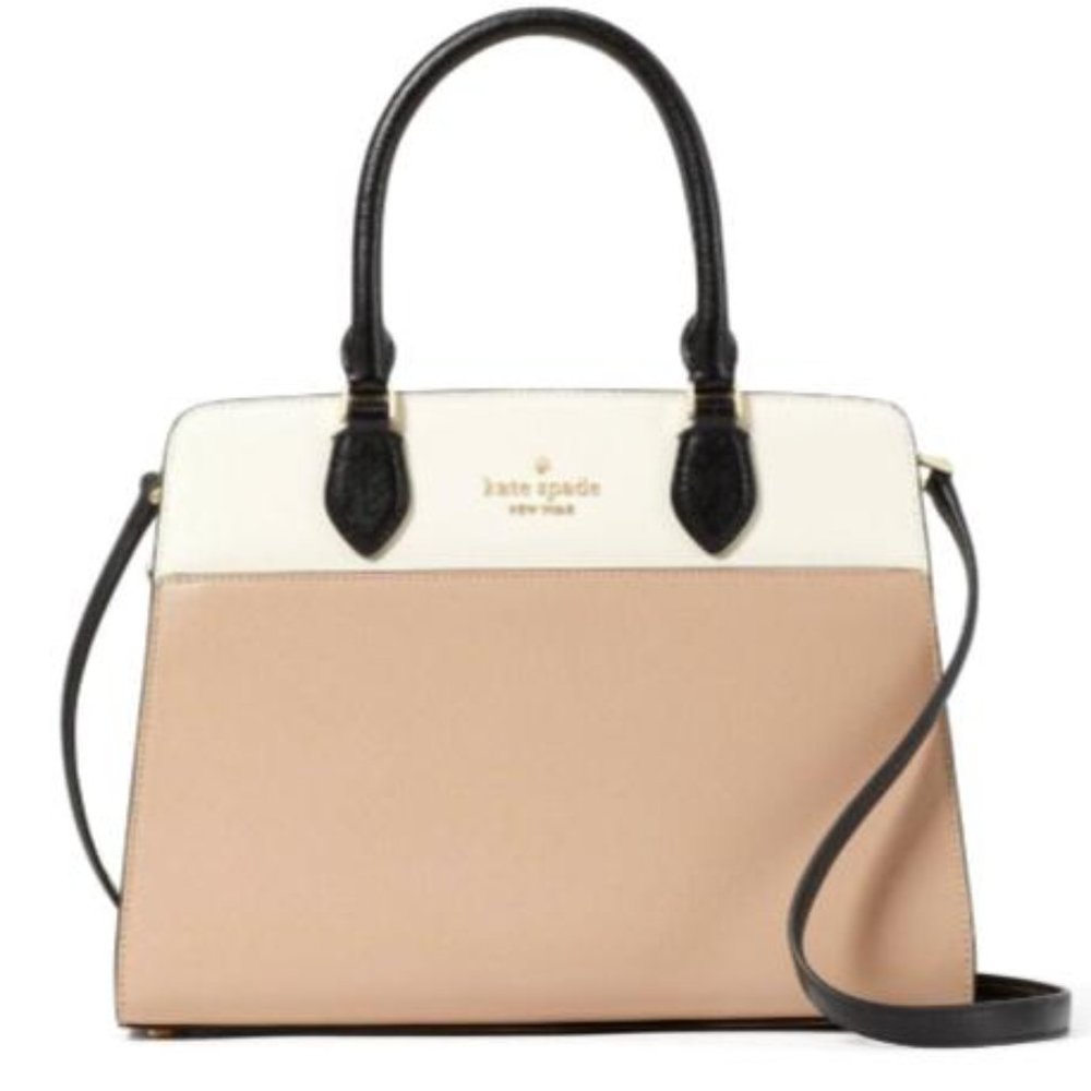 SALE! NWT kate spade Madison Leather Shoulder Bag Crossbody Black Ivory Tan MINT